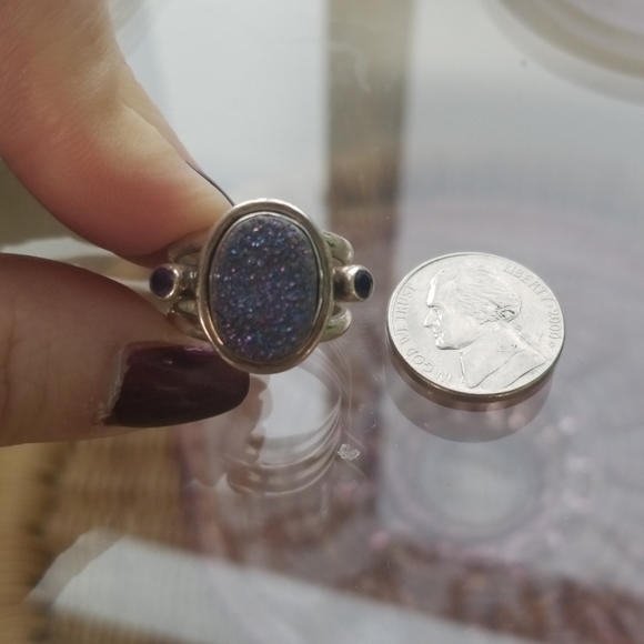 Purple blue druzy ring in sterling silver 7